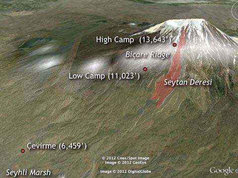 Locations plotted in Google Earth.