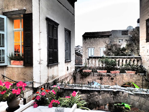 View from the balcony at dusk.