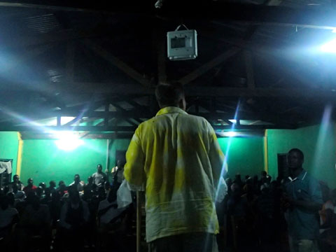 Preaching an evening meeting in Gulubi. Never in my life have I been so hot and buggy! All my texts are marked with squished mosquito carcasses .