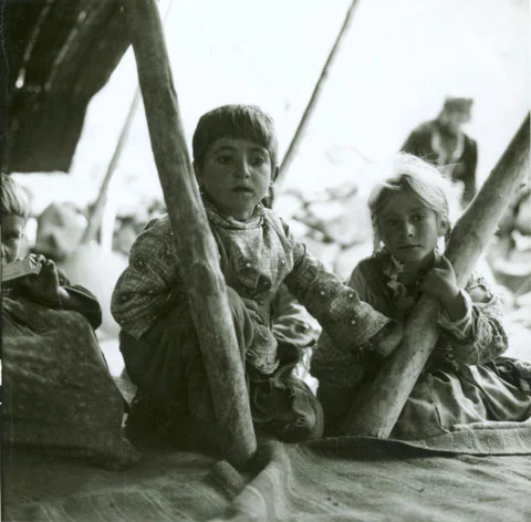 Yayla children at the base of the mountain. The term yayla refers to the summer pastures of semi-nomadic peoples in this part of the world. (From the Patterson Collection).