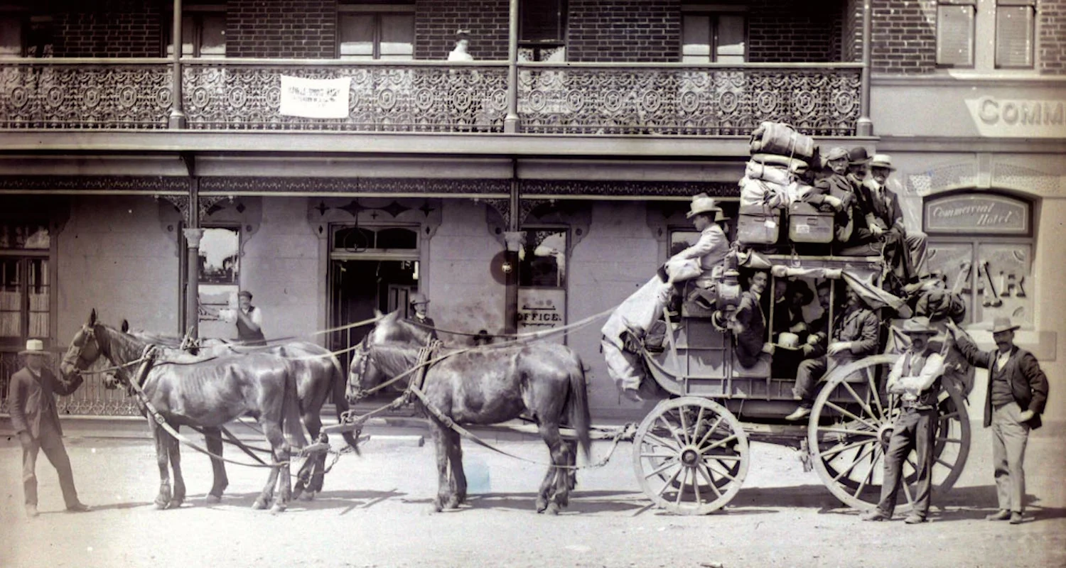 Cobb & Co Stagecoach outside Commercial Hotel in Barraba, Australia. Image from here .
