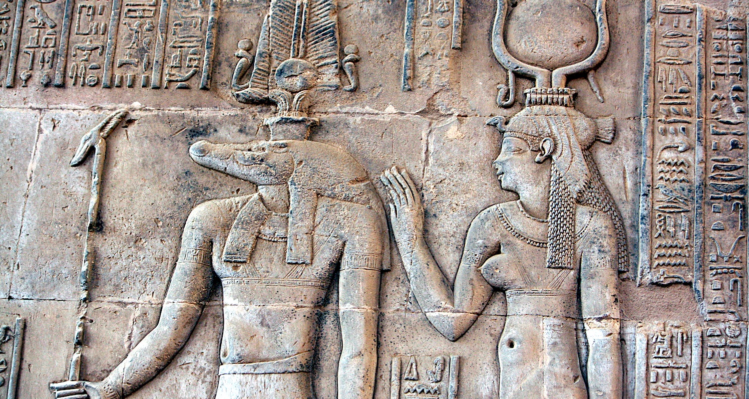 Sobek and Hathor depicted on the Kom Ombo Temple, Egypt. Image from here .