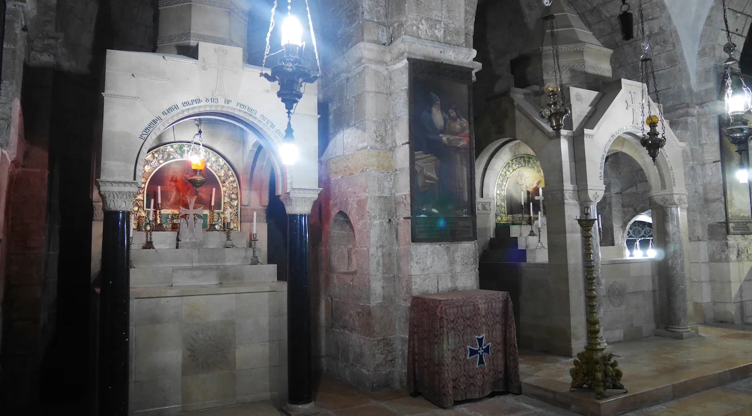 The Altar of Demas (left); the Altar of Helena (right).