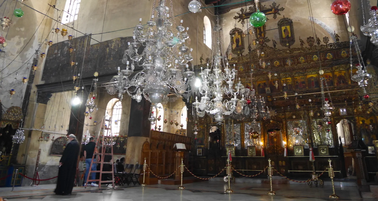 The altar area inside the Church of the Nativity. Image taken on the morning of the fire. Image from Ron Vance.