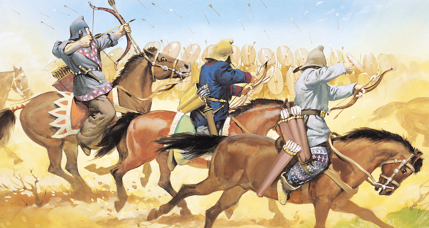 The Roman army suffered an ignominious defeat at the hands of the Parthians at Carrhae. This depiction of the Parthian cavalry is found here .