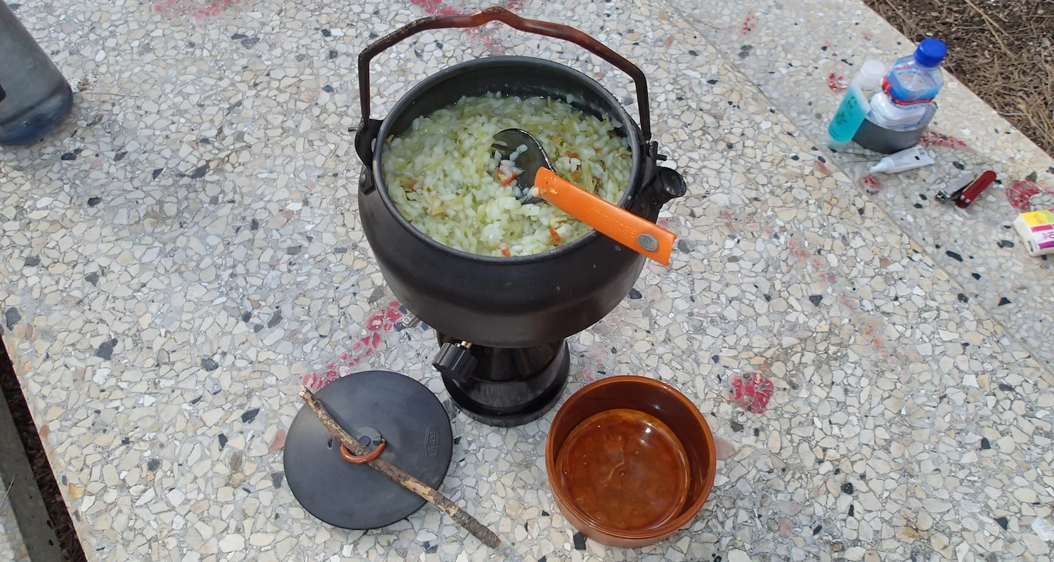 Dinner of rice and soup mix.