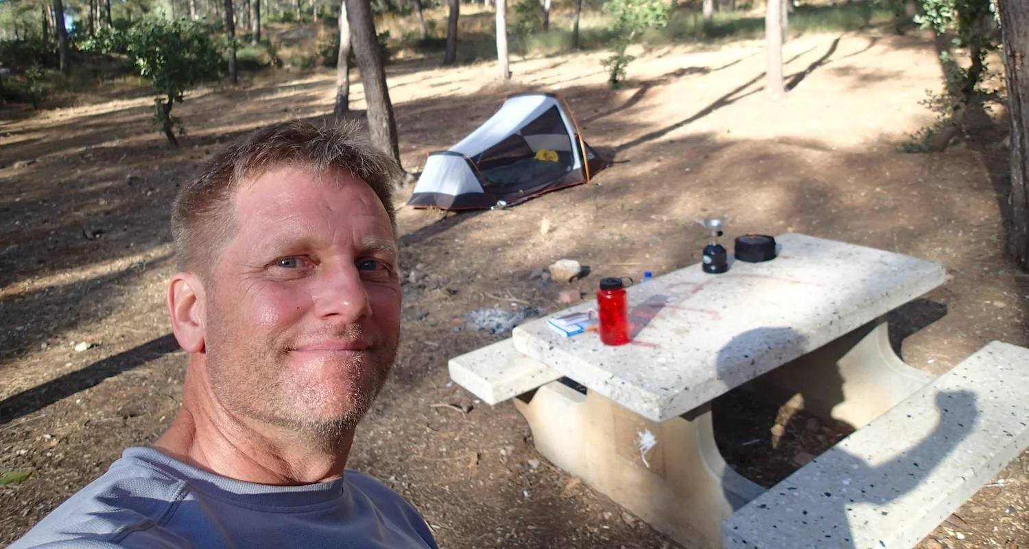 Selfie at the campsite. My face appears well-done too.