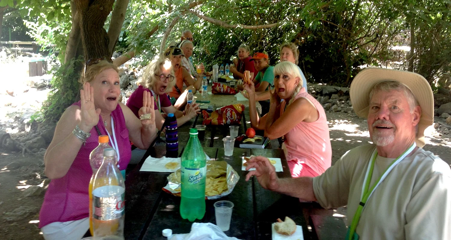 Muster your mustard! Picnic at the park in Banias (biblical Caesarea-Philippi), Israel-Palestine.