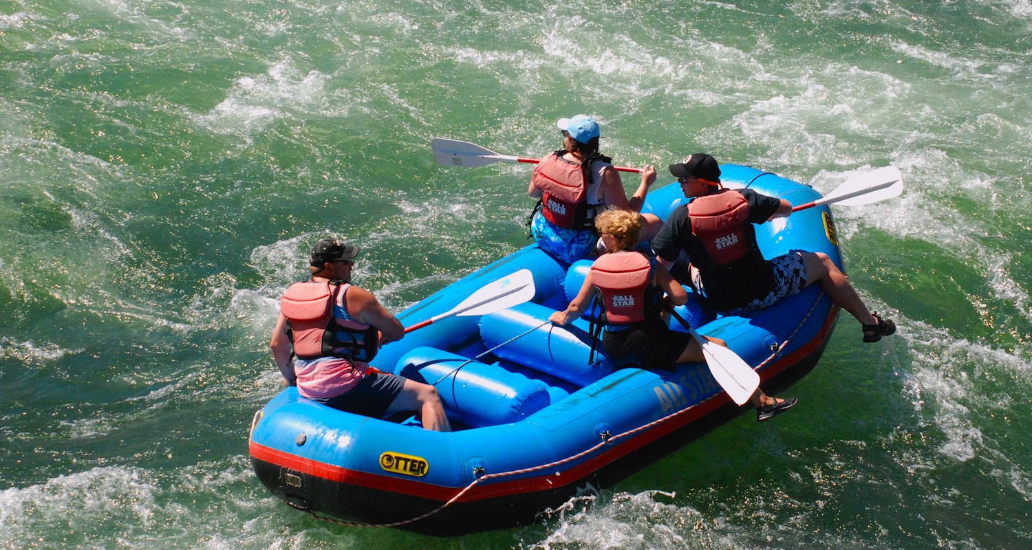 See Mark showing off under the raft. The intrepid crew is amazed.