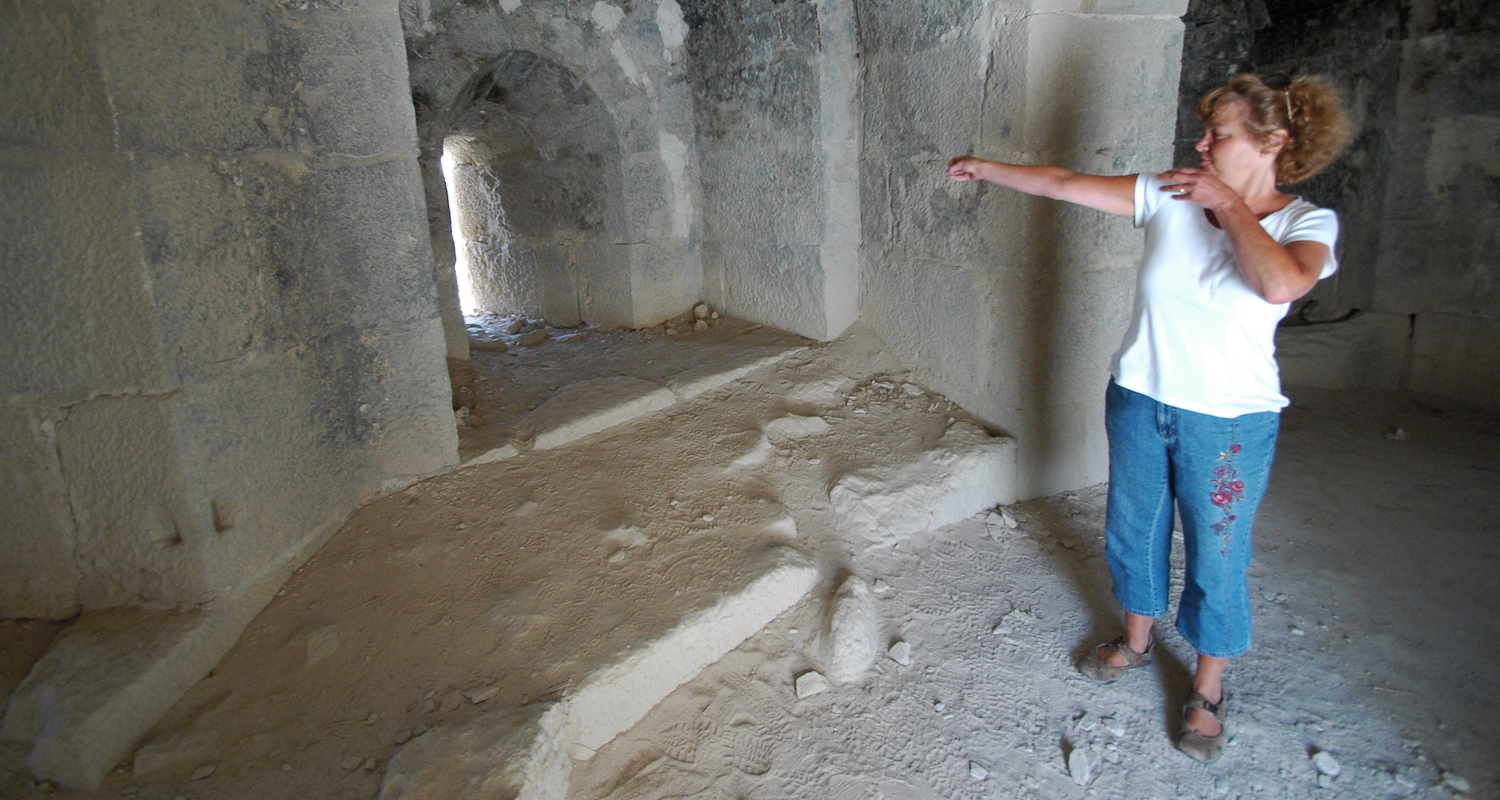 Besides understanding how to pack strategically, Vicki possesses extraordinary archery skills. At a Crusader-era castle in Jordan (known as Montreal, or Shobak in Arabic) she demonstrates longbow tactics. (In high school she received the Golden Feather award as well as many other praises. Now you know why.)
