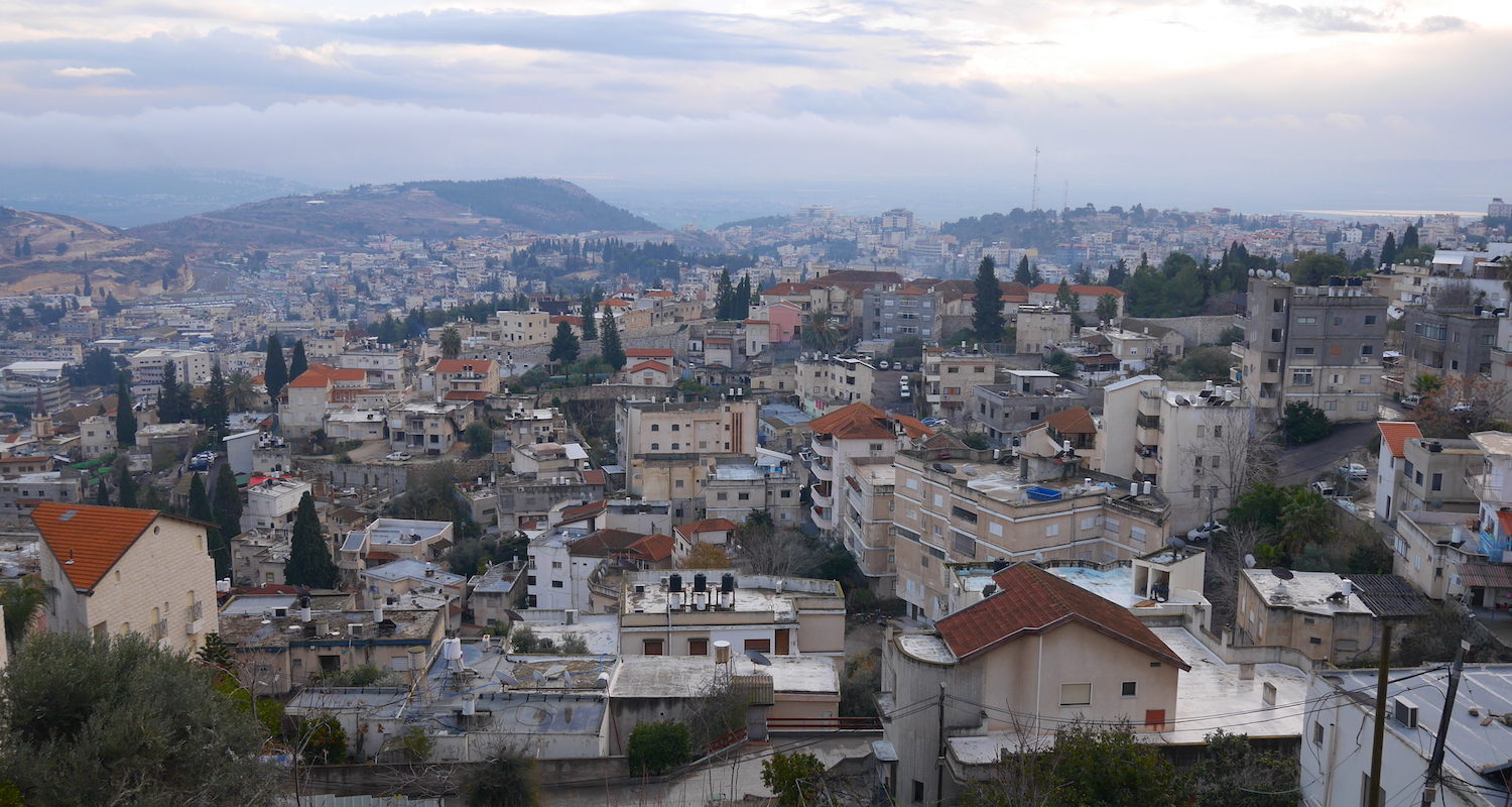Portions of the trail run through urban areas. We climbed out of Nazareth under a winter sky.