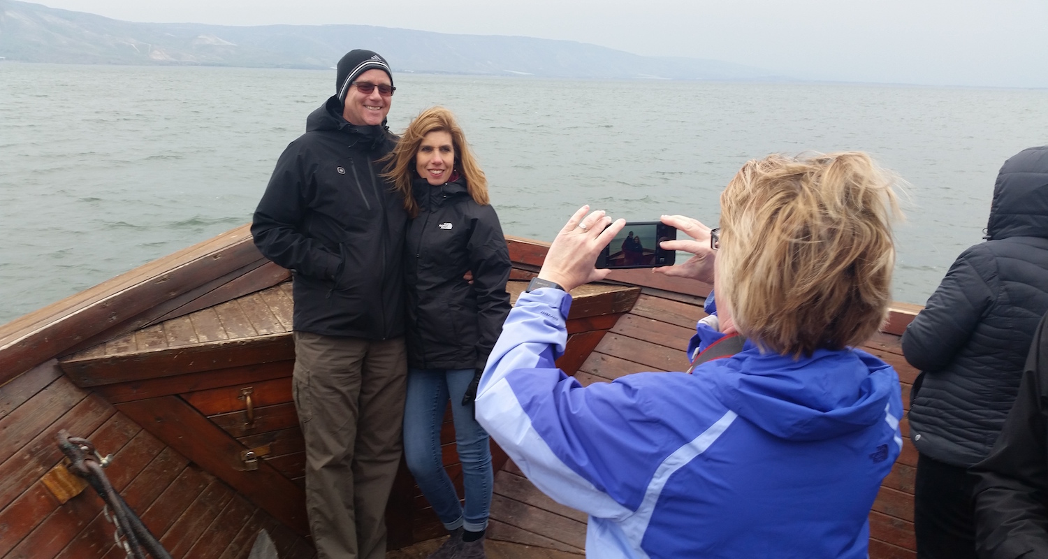 Josanne captures a moment with Steve and Dodie on the Sea of Galilee. 