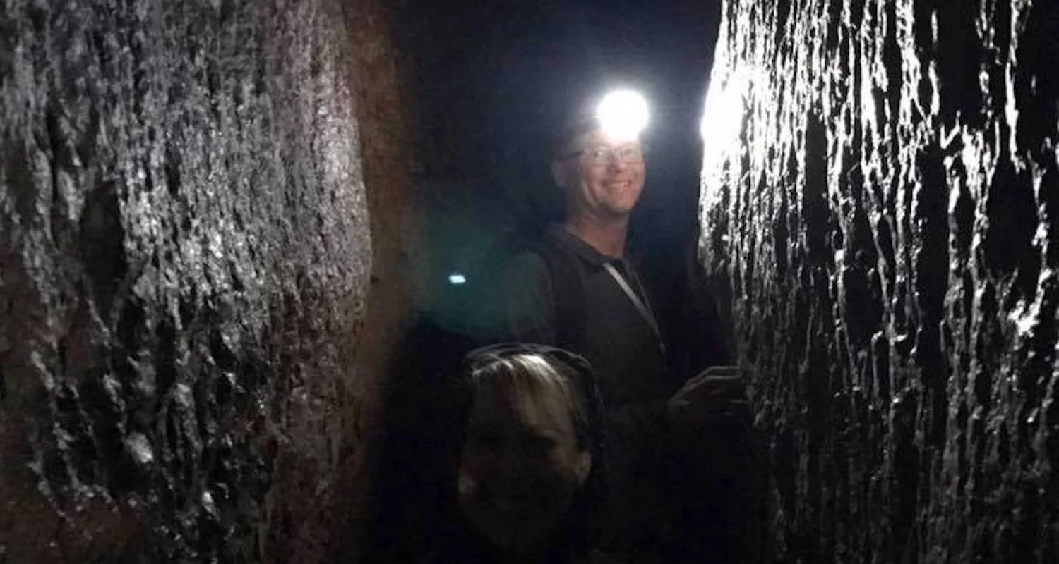 Steve and Wendy in Hezekiah's Tunnel. There are no lights in this tunnel dug through limestone with human hands. The tunnel carried drinking water to Jerusalem's ancient inhabitants. The system still works after all these years; you walk through running water about mid-thigh deep. Shoes and lights are not provided.