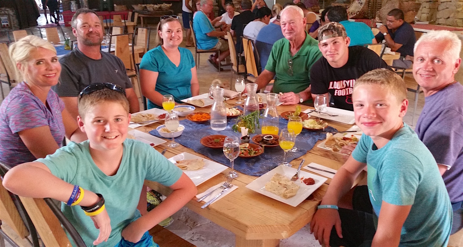 Old and young dining in style . . . in a Bedouin tent!