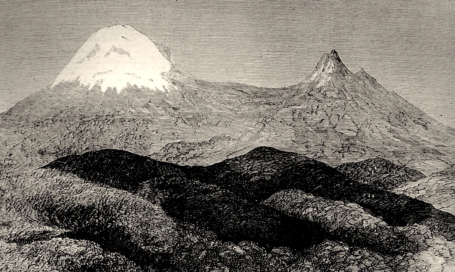 “The summit of Kilima-njaro, a snow-clad mountain in central Africa. From a sketch by the Rev. Charles New, of the Livingstone Relief Expedition." Published in The Illustrated London News , June 8, 1872, more than a decade in advance of the first successful ascent in 1889. Image taken from here .
