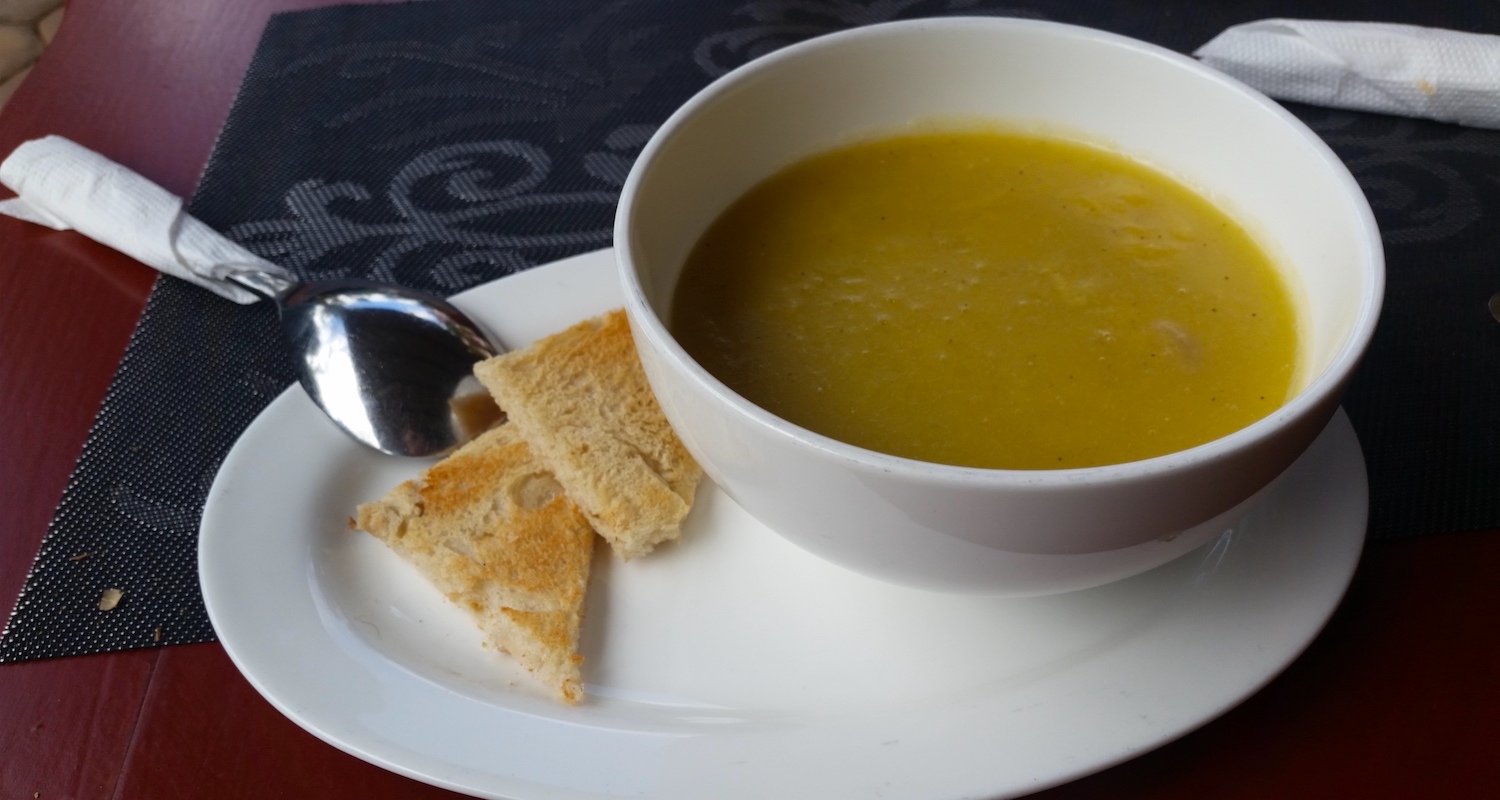 A bowl of hot banana soup from the kitchen was excellent! It had the texture of split-pea, but the sweetness of banana. I can't say that I have ever experienced anything like it.