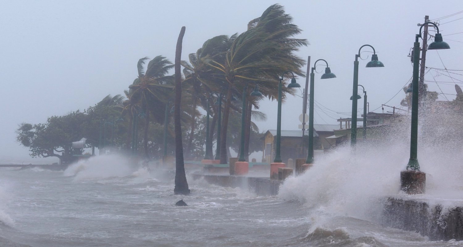 Waves crash against the seawall in Puerto Rico on Wednesday as Hurricane Irma slams across islands in the northern Caribbean. REUTERS/Alvin Baez. Image from here.