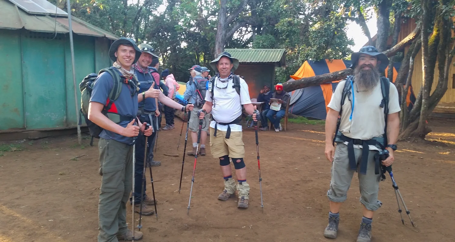 A stalwart crew ready to launch from the ranger station at Mti Mkubwa. Tommy (center) looks particularly well rested, don't you think? He should. He slept well.