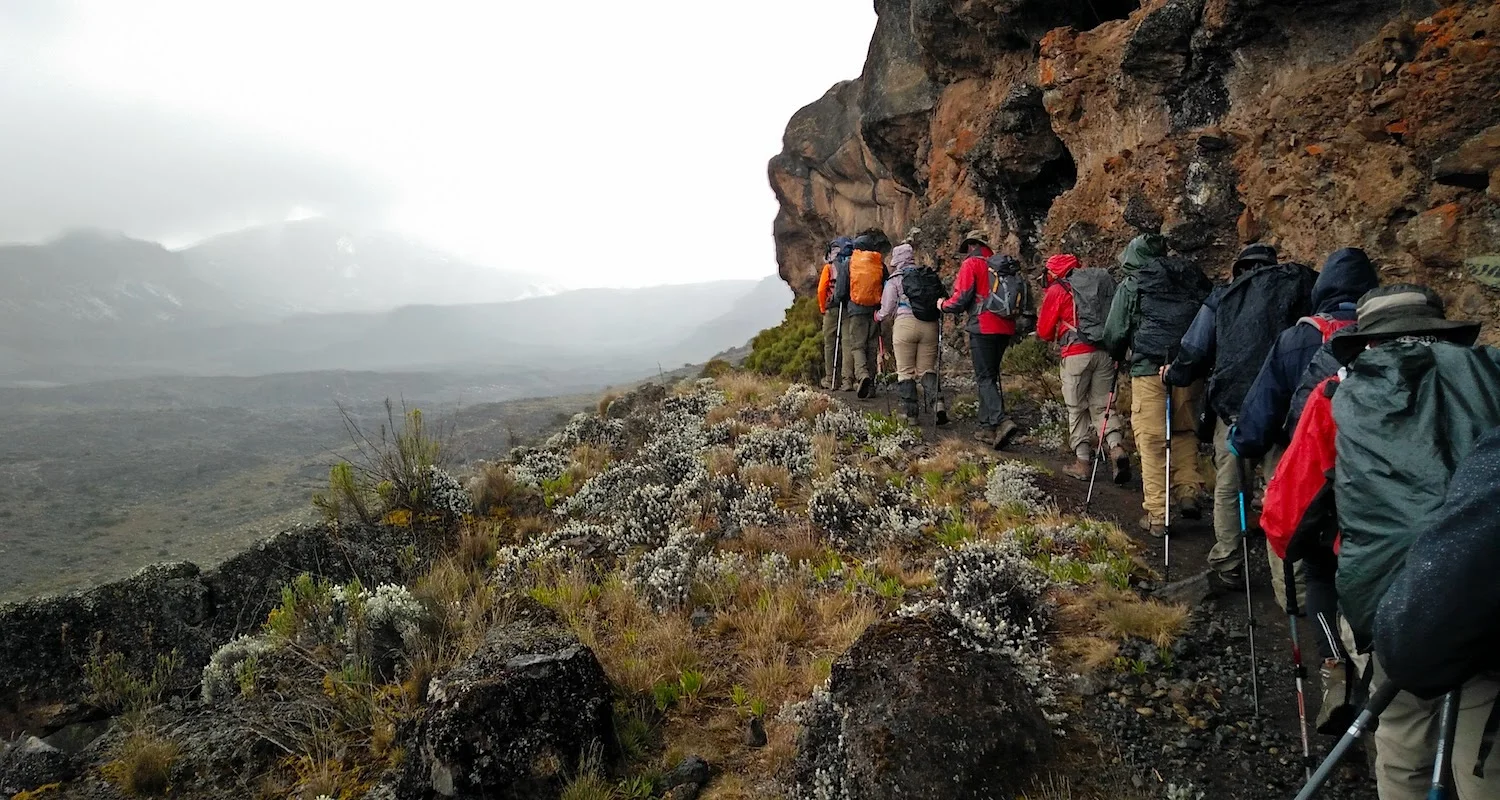 Our ascent to Moir Hut Camp was a wet one. Photo by teammember Nico Roger.