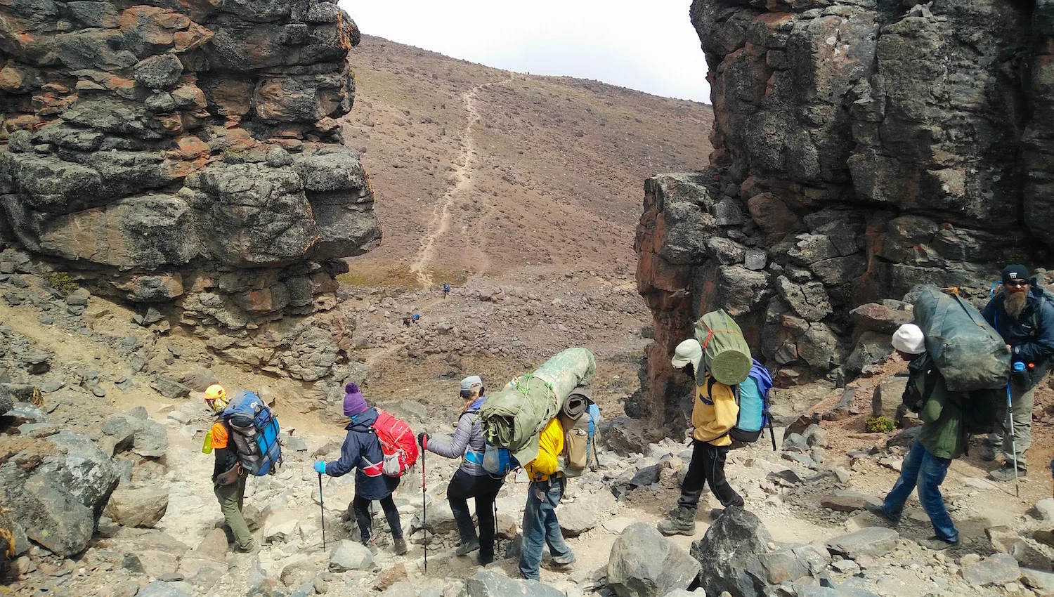 We descended from Lava Tower. The trail stretched over the horizon. Photo by teammember Nico Rogers.