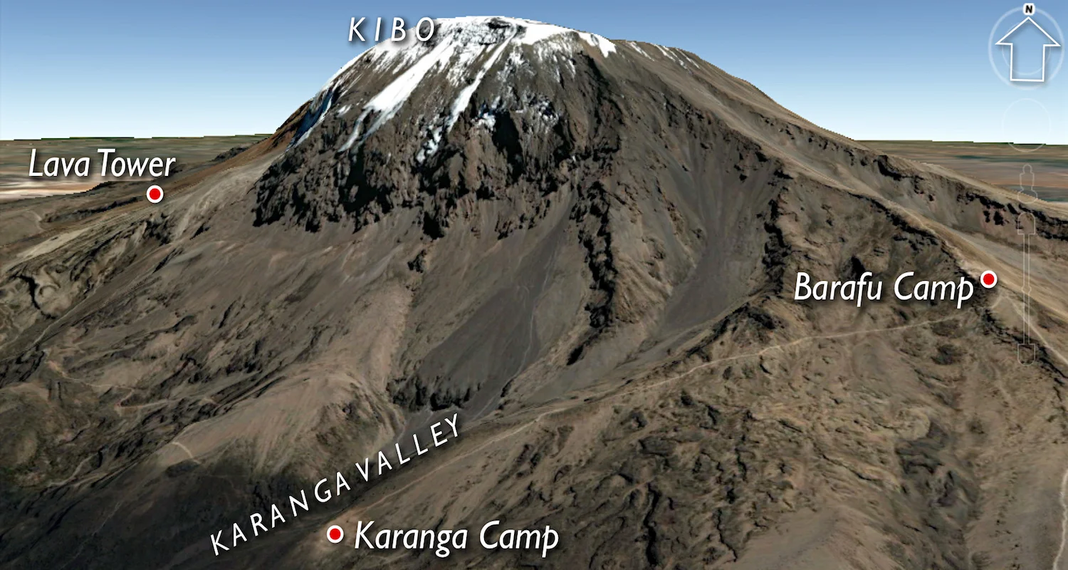 Original image of Mt Kilimanjaro modified from Google Earth.