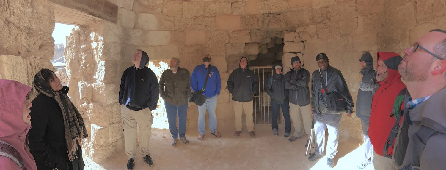 Hiding from the wind and rain in a Herodian bath. Photo by Bible Land Explorer Jay Hess.