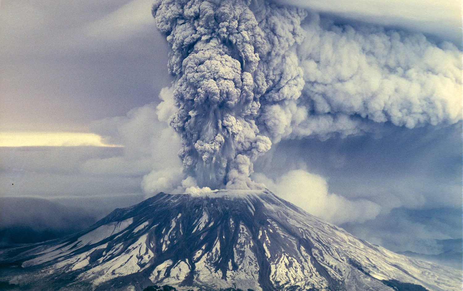 Mount St Helens in Washington State erupted on May 18, 1980. It was a day I'll never forget. An estimated 540 million tons of ash were propelled into the sky. This fabulous image was found here (accessed 2/1/18).