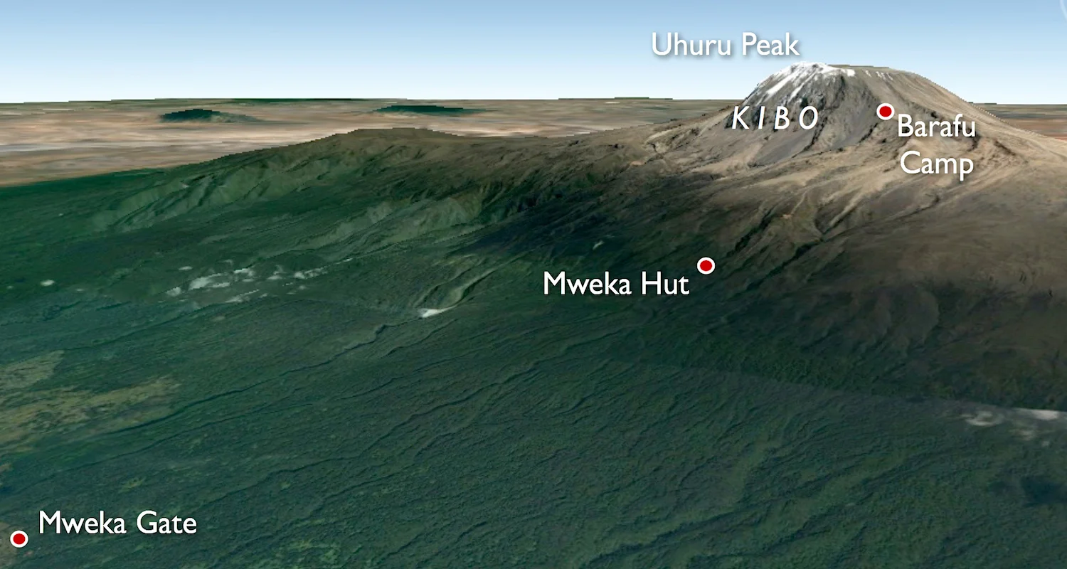 Places involved in our descent from Mt Kilimanjaro.