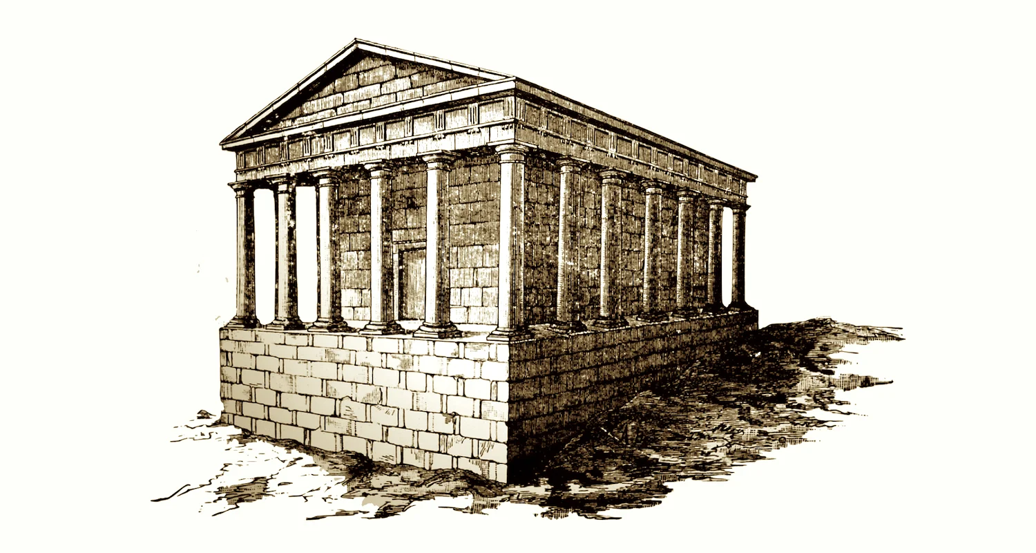 A reconstruction of what Palayo found? The area may have been a burial ground in the Roman period (other remains and funerary inscription have been recovered in the vicinity). The reconstructed building suggested here is quite elaborate and suggests the form of a first or second century peristyle (meaning columns all around) mausoleum. Might it have been purposively buried for the sake of preservation in a period of Christian persecution? This drawing is from a display in the Museum of Pilgrimage, Santiago, Spain.