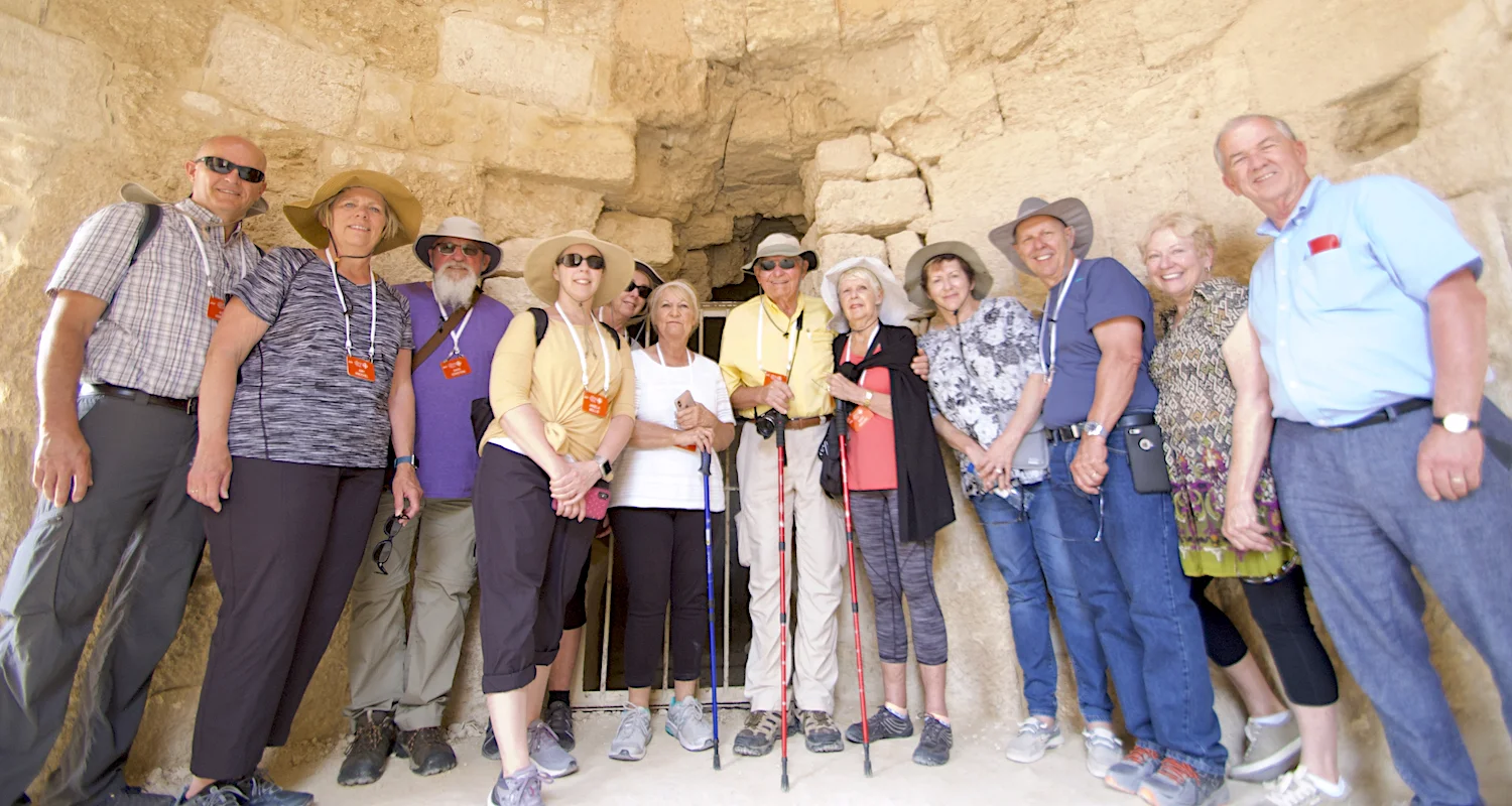 The bathhouse at the palace of King Herod at the Herodium is a perfect place for a group photo.