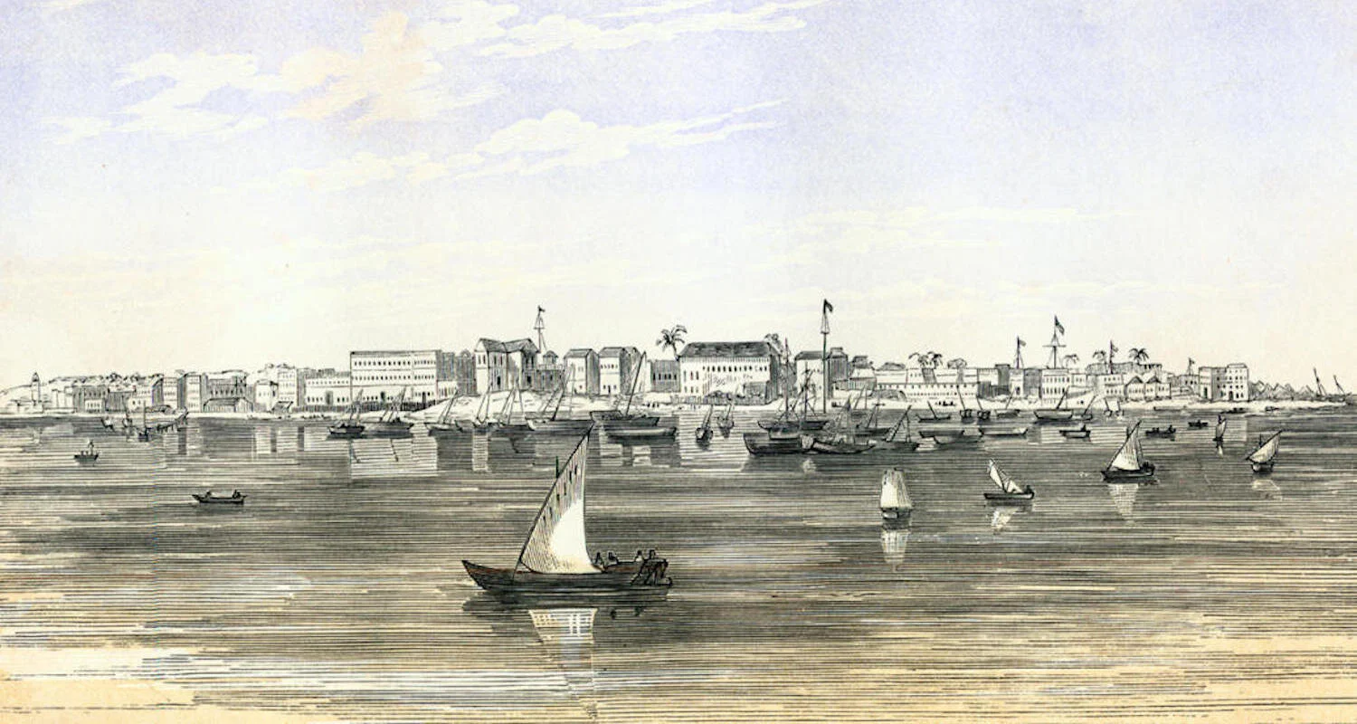 Zanzibar City from the Sea. Illustration from Burton’s The Lake Regions of Central Africa. A Picture of Exploration (1860). You can find the ebook here (accessed 9/15/2019).