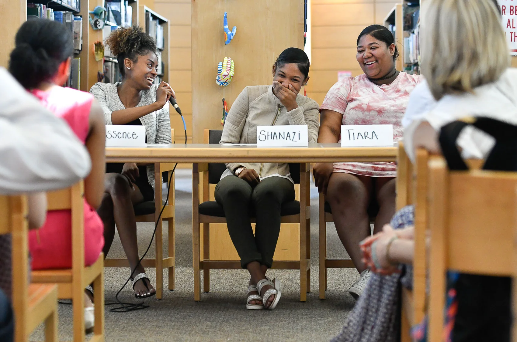 3rd, Personality Photo Marblehead High School METCO students Essence Townes, Shanazi Jackson, and Tiara Greene talk about their high school experiences inside the Marblehead High School library, Thursday, May 18, 2017.