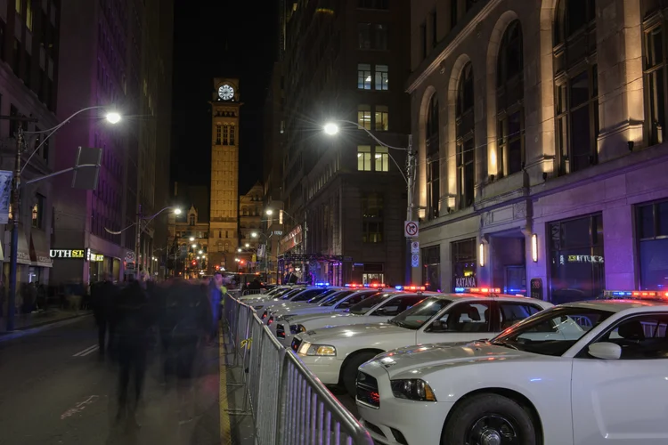 cop car with lights on 
