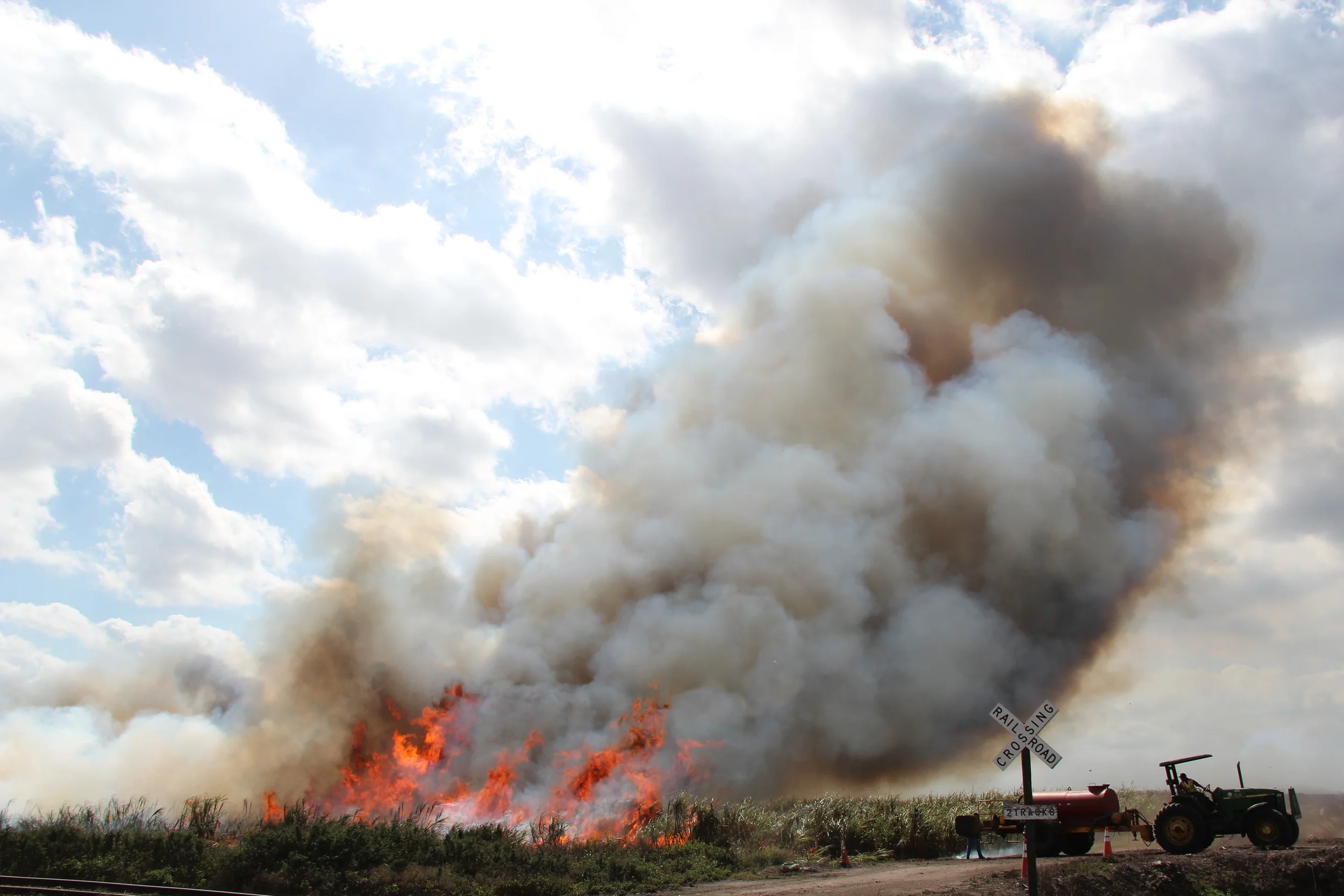 Controlled burn of sugar cane fields