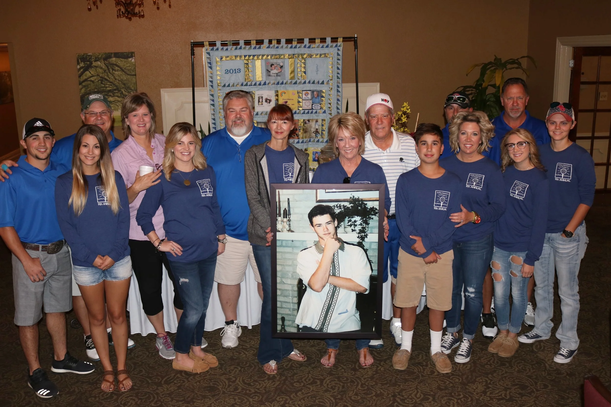 Hero justin Harrison's family and his heart recipient's family at the 2016 Justin Harrison's Golf Fore Life.