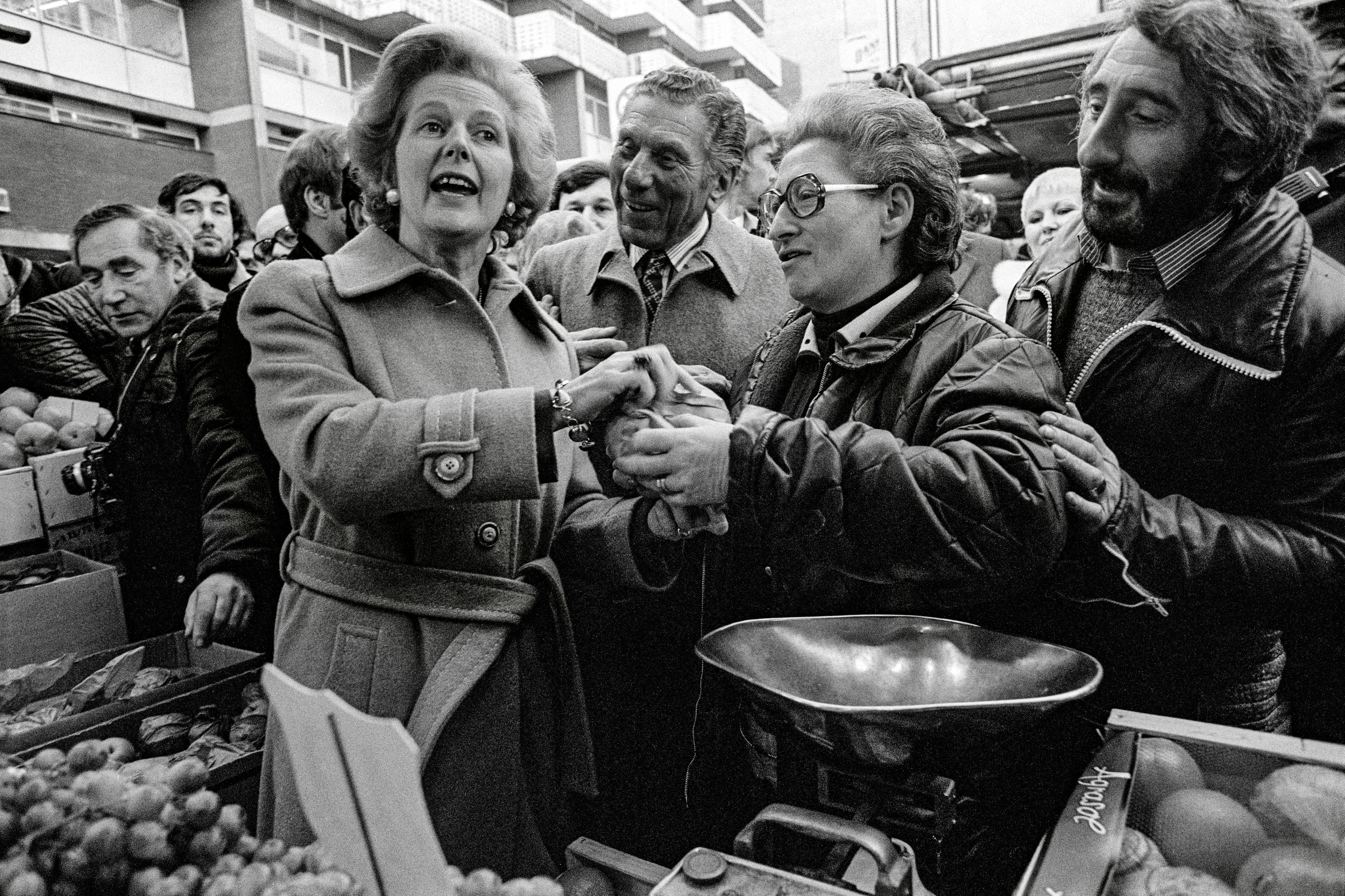 Prime Minister Margaret Thatcher visits Brixton Market, 1978