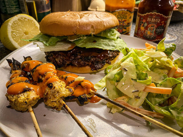 Black Castle Burgers, Indie Chicken Skewers &amp; Coleslaw