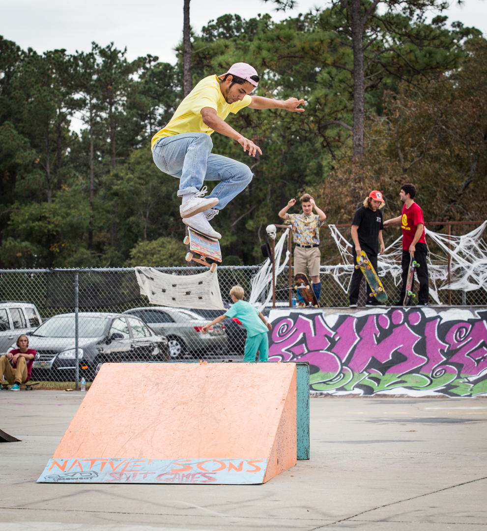 Irving Juarez pleases the crowd with a gracefully caught kickflip.