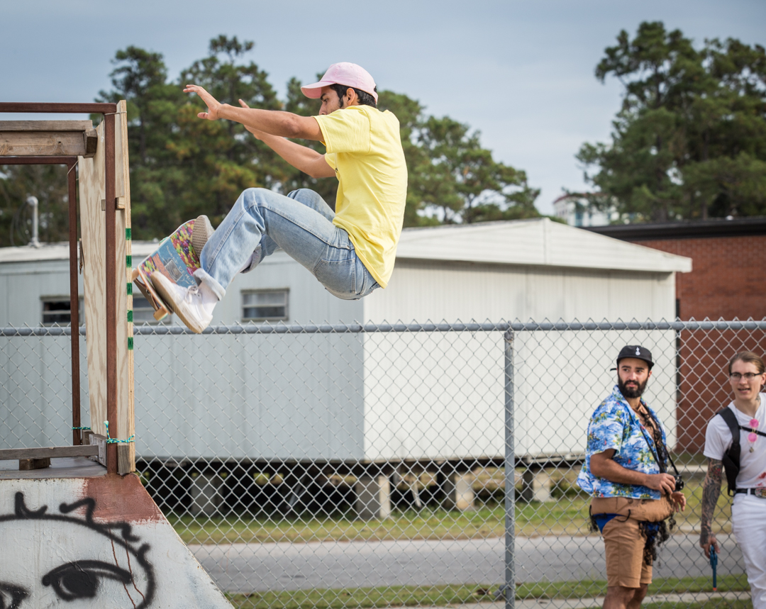 One wheel gets it done. Ollie frontside wallride by Irv.