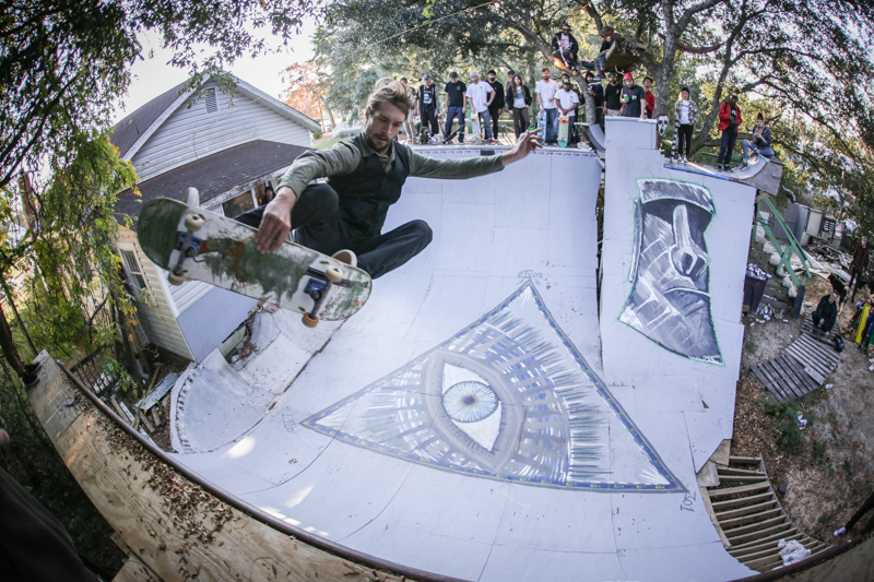 Not a bad view from the metal-coping side. Marky, up in the air.