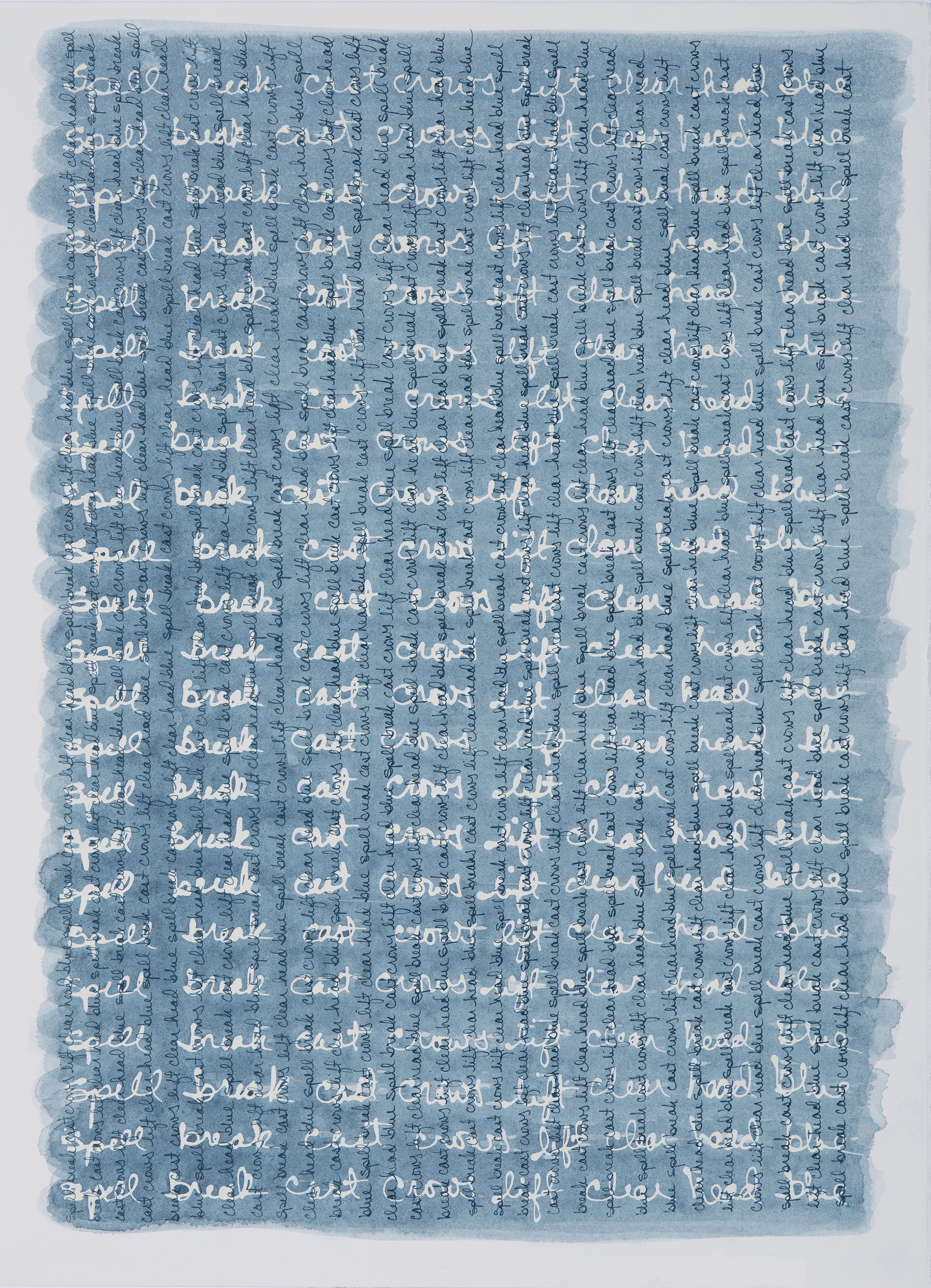 lift clear head blue, 2022 | watercolor, resist, ink & haiku on Fabriano paper | 20.5" x 14.5"