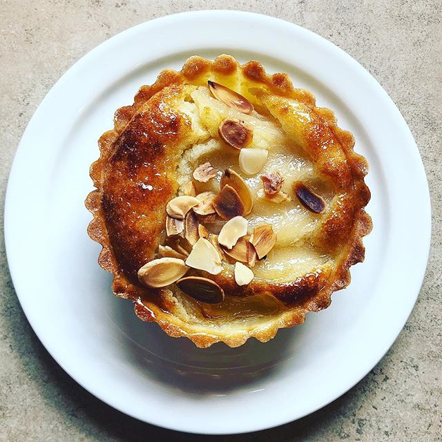 Pear and Almond Tart... Luxurious, slightly crunchy and just the right level of sweetness!! If you haven&rsquo;t tried this one yet, I suggest you give it a whirl!! 🍐🥧#frenchwaycafe#pearalmondtart#peartart