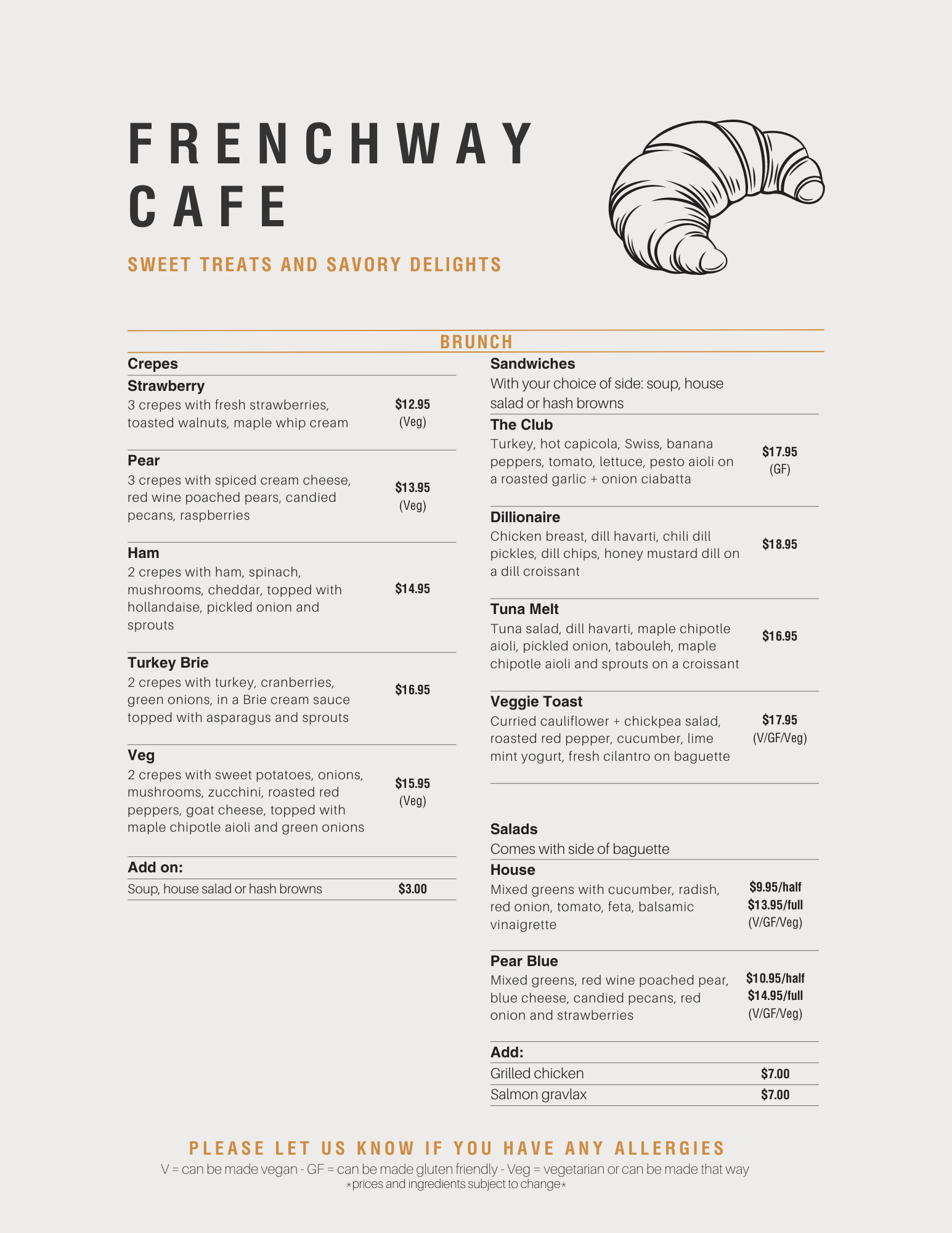 Recafe Menu French Cafe Menu