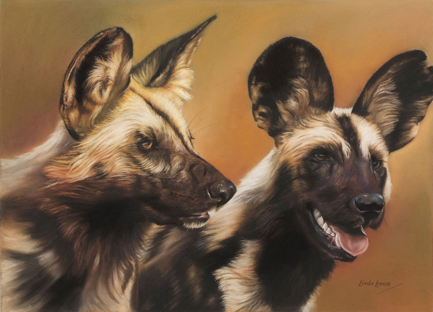 'Painted Dogs' pastel on Canson paper 20"x28" (Commission)
