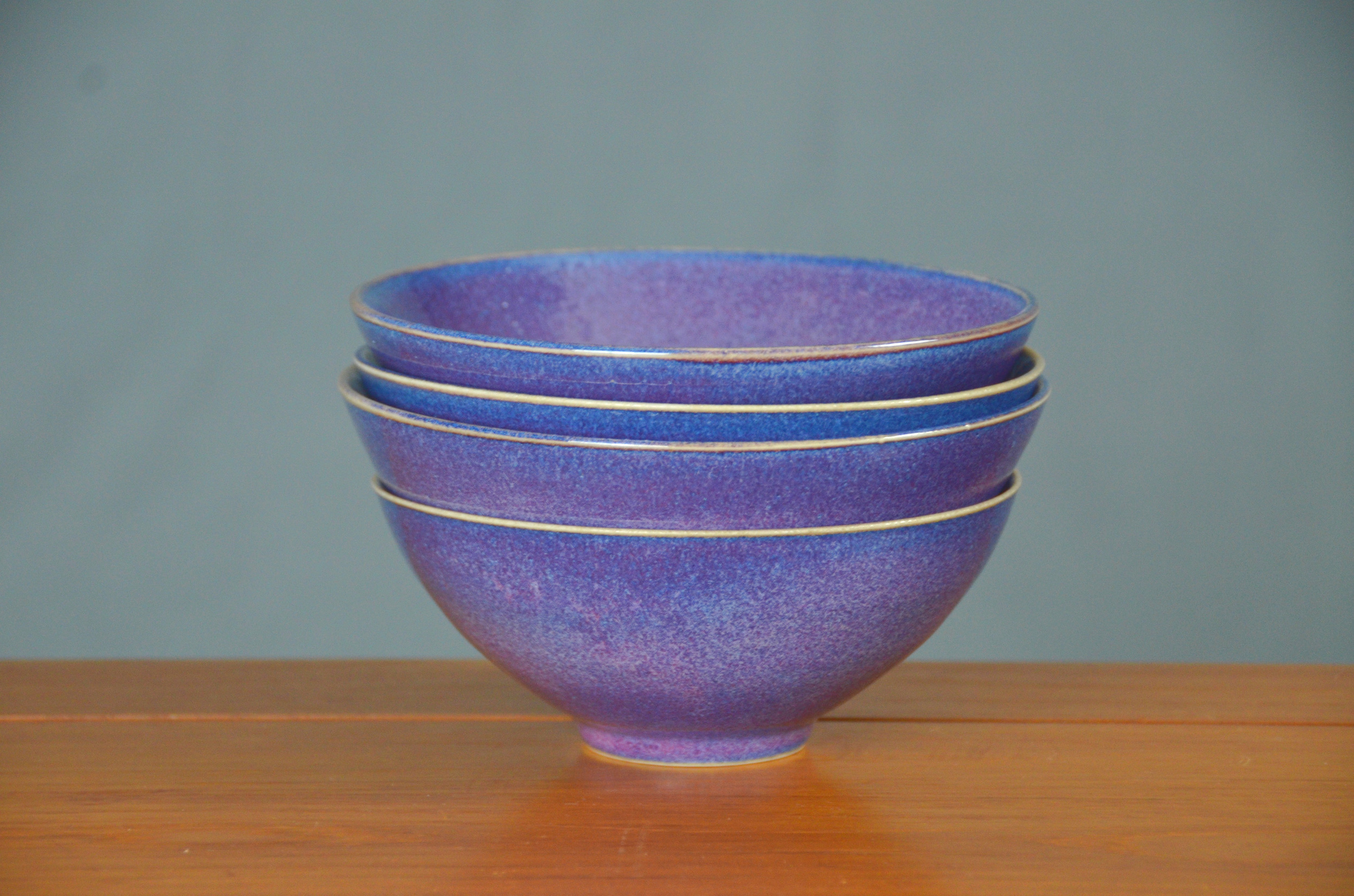 Porcelain Purple Japanese Bowl Set | Hand thrown porcelain on a potter's wheel.  High Fired, Cone 10, Lipstick Purple Glaze, Hand Trimmed, Ceramic | Caldwell Pottery