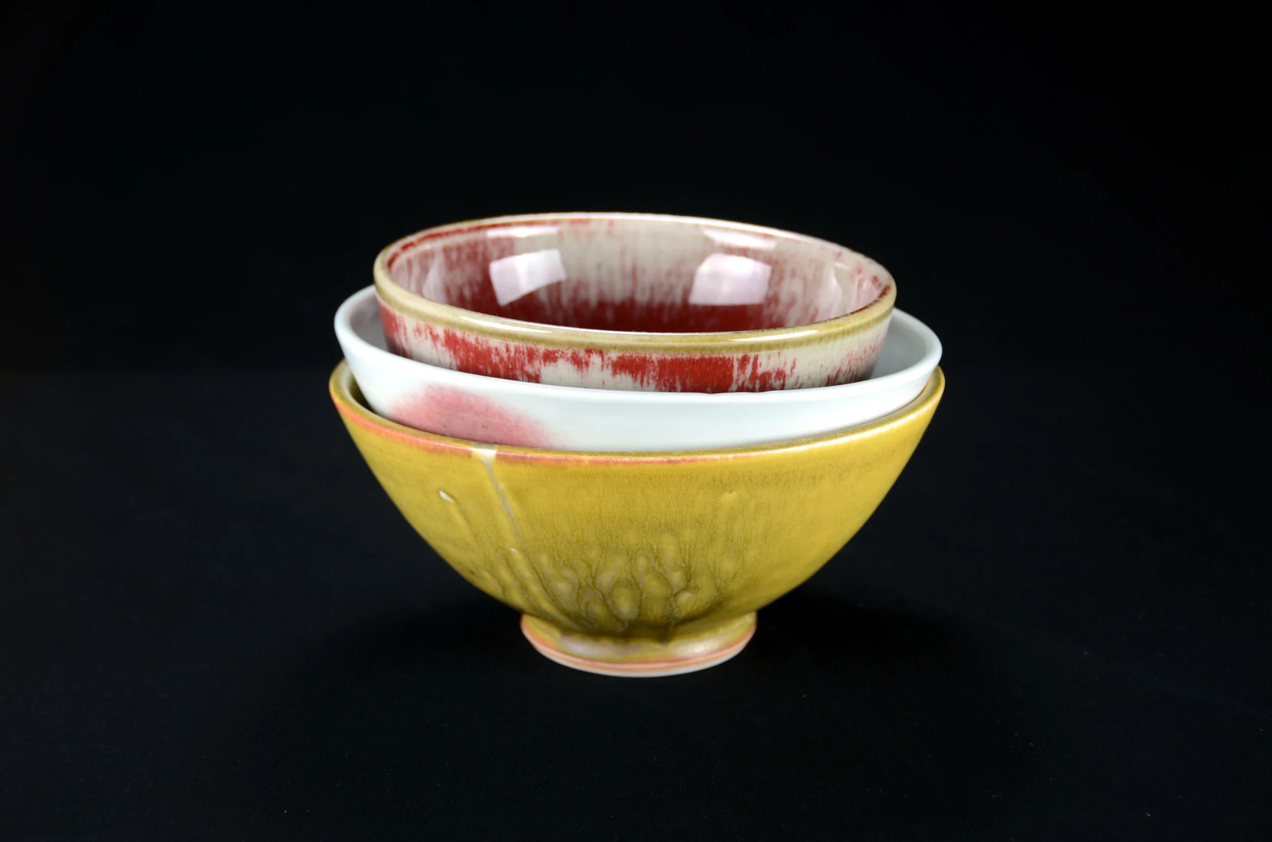 Porcelain Nesting Bowl Set | Hand thrown porcelain on a potter's wheel. High Fired, Cone 10, Assorted Glazes, Hand Trimmed, Ceramic | Caldwell Pottery
