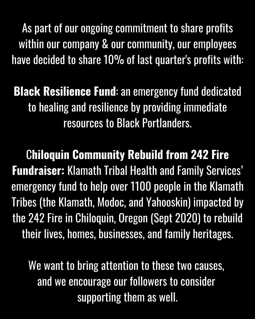 Ear Trumpet Labs Employees Commit 10% of Quarterly Profits to Black Resilience Fund and Chiloquin 242 Fire Recovery