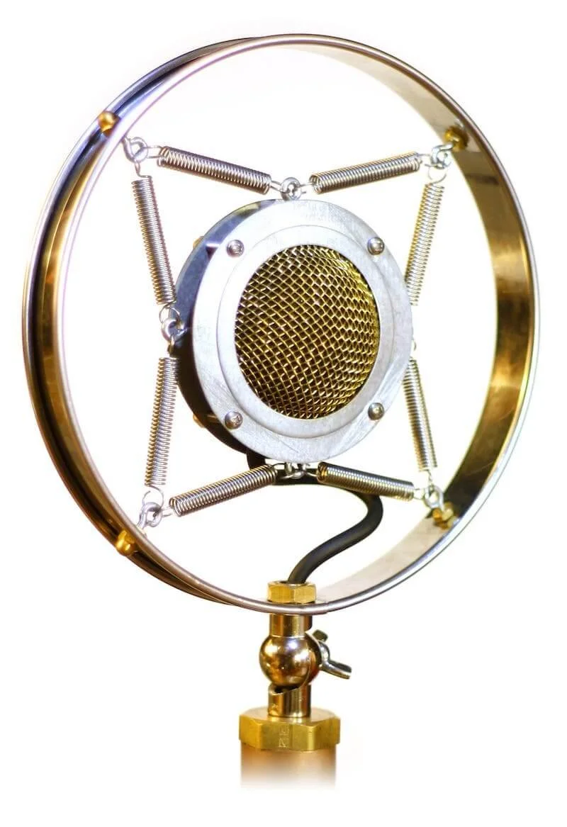 Myrtle spring-suspended microphone on white background