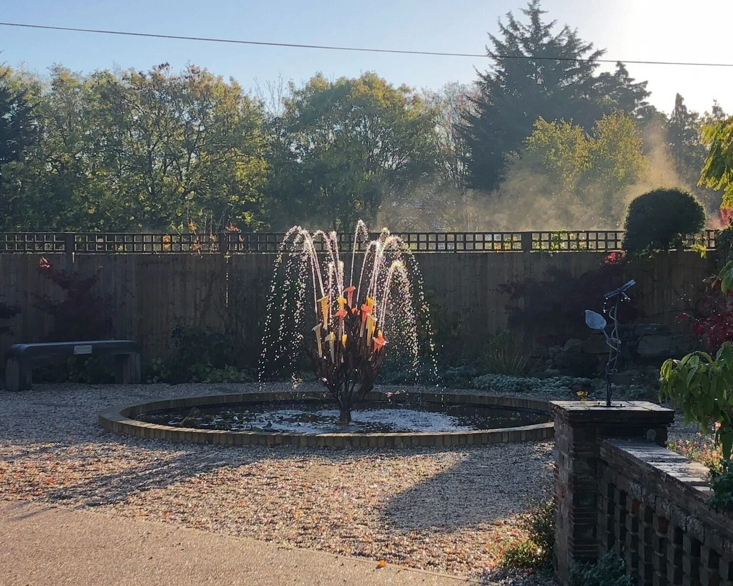 Water feature in a memorial garden at Mortlake Crematorium