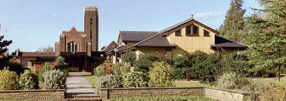 The approach to Croydon Crematorium across its landscaped grounds